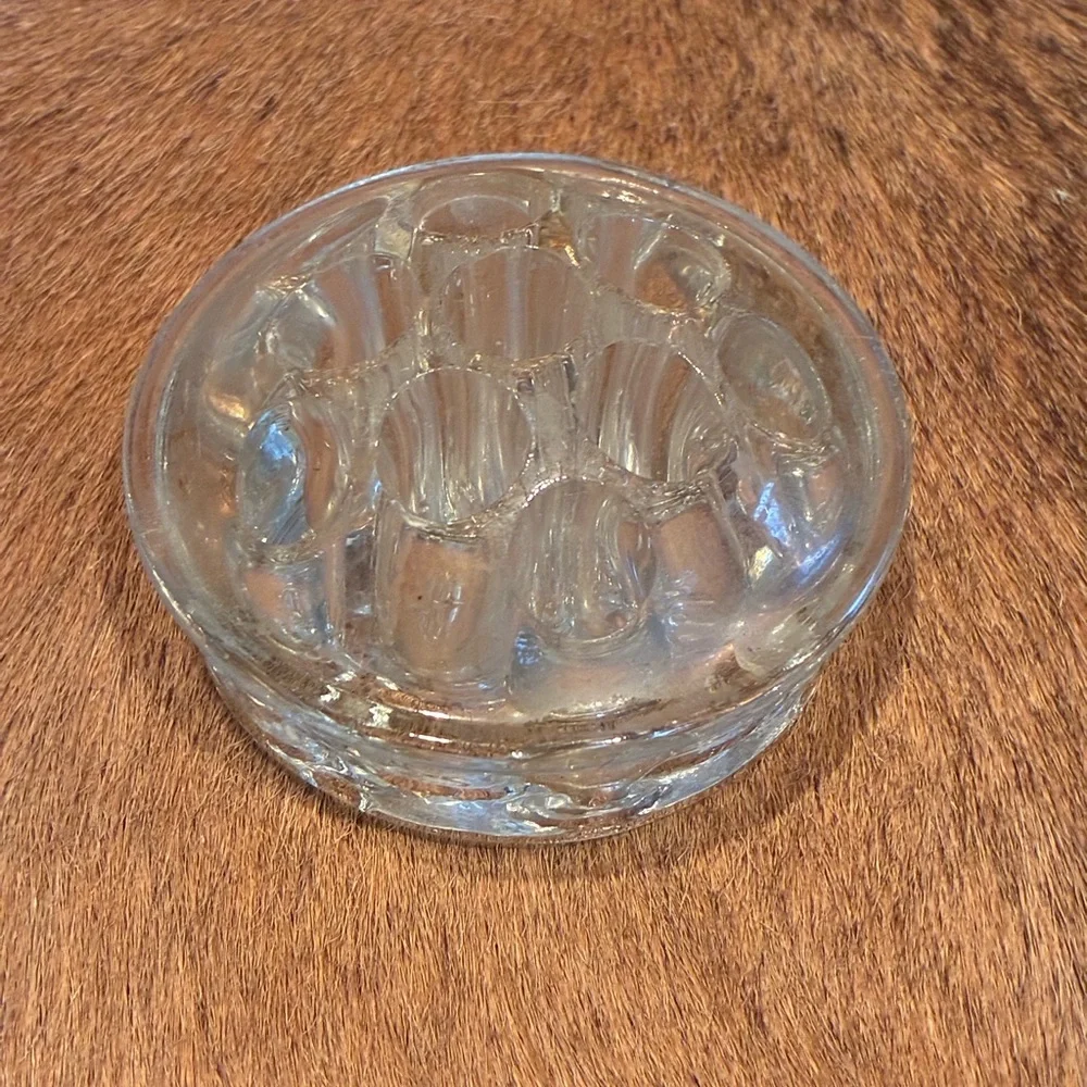 Thick glass vintage Floral Frog with 11 holes